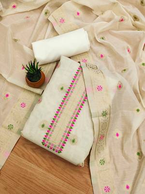white zari woven chanderi silk dress materials 1