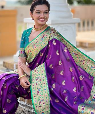 soft litchi art silk paithani jacquard saree (sparkal-paithani-magenta) 3