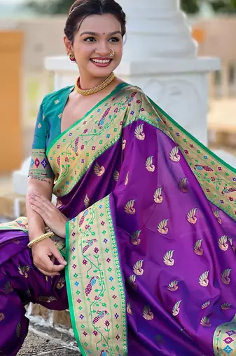 soft litchi art silk paithani jacquard saree (sparkal-paithani-magenta)