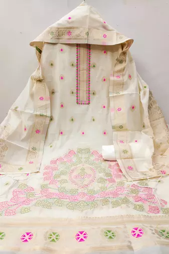 white zari woven chanderi silk dress materials
