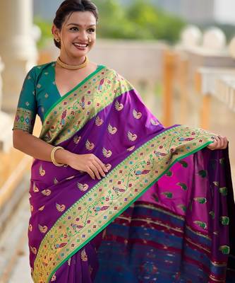 soft litchi art silk paithani jacquard saree (sparkal-paithani-magenta) 4
