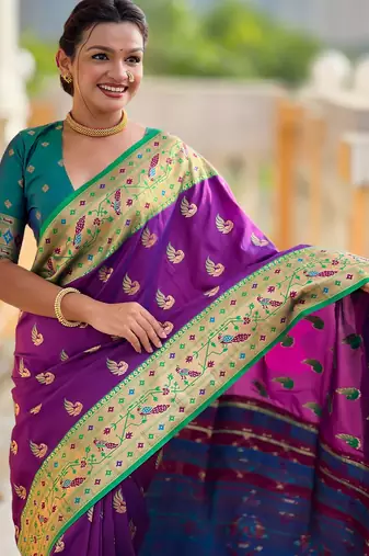 soft litchi art silk paithani jacquard saree (sparkal-paithani-magenta)