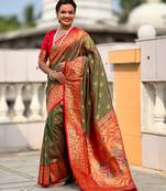 soft litchi art silk paithani jacquard saree (sparkal-paithani-mahendi)