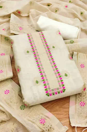 white zari woven chanderi silk dress materials