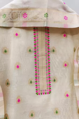 white zari woven chanderi silk dress materials