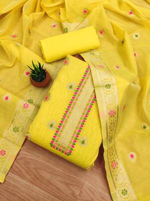 yellow zari woven chanderi silk dress materials 1