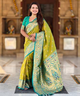 soft litchi art silk paithani jacquard saree (sparkal-paithani-pestal) 2