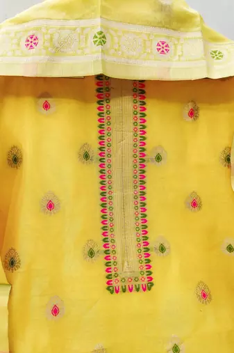 yellow zari woven chanderi silk dress materials