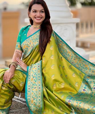 soft litchi art silk paithani jacquard saree (sparkal-paithani-pestal) 4