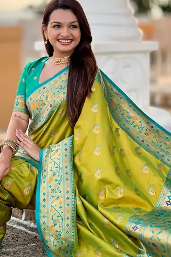 soft litchi art silk paithani jacquard saree (sparkal-paithani-pestal)