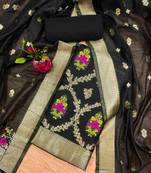 black zari woven chanderi silk dress materials