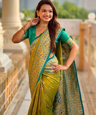 soft litchi art silk paithani jacquard saree (sparkal-paithani-pestal) 5