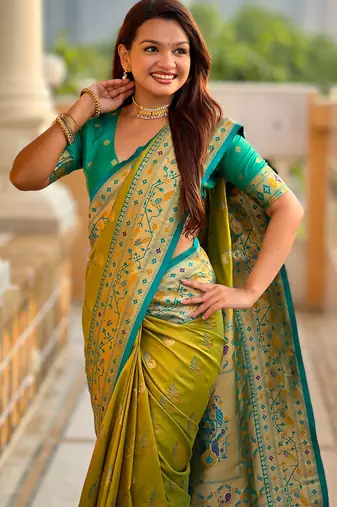 soft litchi art silk paithani jacquard saree (sparkal-paithani-pestal)