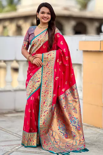 soft litchi art silk paithani jacquard saree (sparkal-paithani-rani-pink)