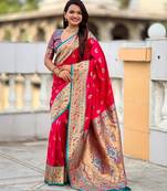 soft litchi art silk paithani jacquard saree (sparkal-paithani-rani-pink)