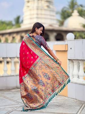 soft litchi art silk paithani jacquard saree (sparkal-paithani-rani-pink) 3