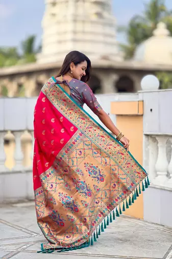 soft litchi art silk paithani jacquard saree (sparkal-paithani-rani-pink)