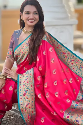 soft litchi art silk paithani jacquard saree (sparkal-paithani-rani-pink)