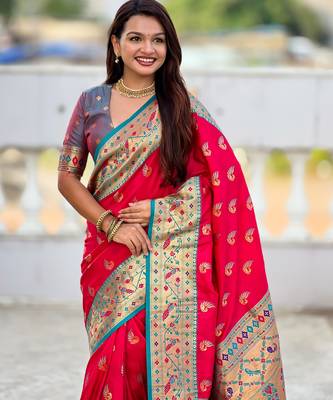 soft litchi art silk paithani jacquard saree (sparkal-paithani-rani-pink) 5