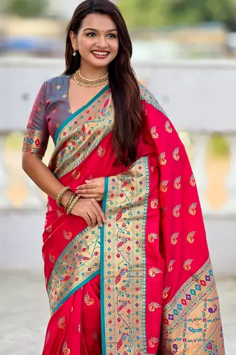 soft litchi art silk paithani jacquard saree (sparkal-paithani-rani-pink)