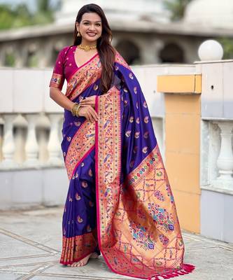soft litchi art silk paithani jacquard saree (sparkal-paithani-violet) 1