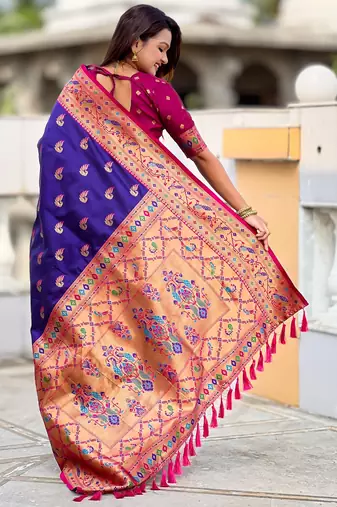 soft litchi art silk paithani jacquard saree (sparkal-paithani-violet)