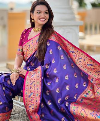 soft litchi art silk paithani jacquard saree (sparkal-paithani-violet) 4