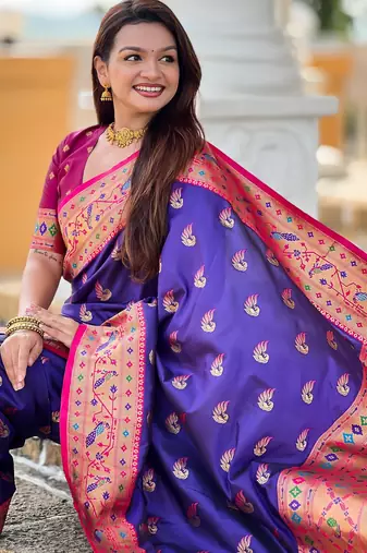 soft litchi art silk paithani jacquard saree (sparkal-paithani-violet)