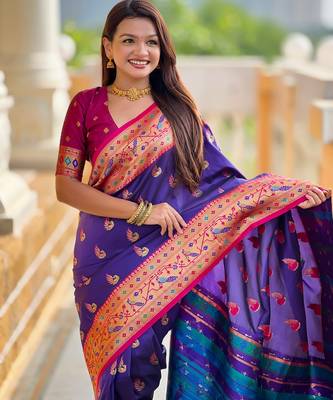 soft litchi art silk paithani jacquard saree (sparkal-paithani-violet) 5