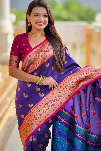 soft litchi art silk paithani jacquard saree (sparkal-paithani-violet)