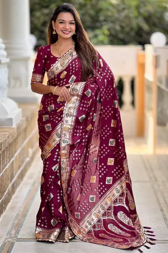 soft dola art silk fancy jacquard bollywood saree (swastik-dola-maroon)