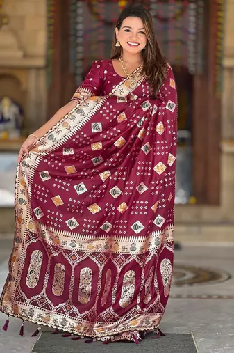 soft dola art silk fancy jacquard bollywood saree (swastik-dola-maroon)