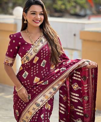 soft dola art silk fancy jacquard bollywood saree (swastik-dola-maroon) 5