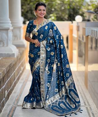 soft dola art silk fancy jacquard bollywood saree (swastik-dola-morpich) 1