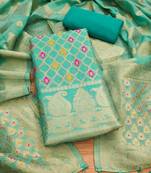sea green zari woven chanderi silk dress materials