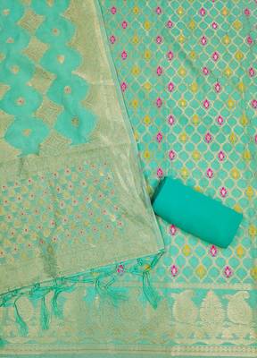 sea green zari woven chanderi silk dress materials 3