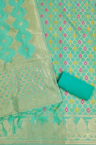 sea green zari woven chanderi silk dress materials