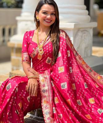 soft dola art silk fancy jacquard bollywood saree (swastik-dola-rani-pink) 4