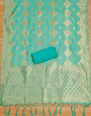 sea green zari woven chanderi silk dress materials 4