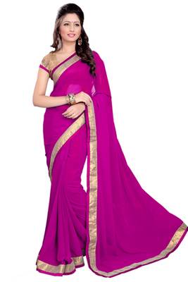 Pink plain georgette saree with blouse 1