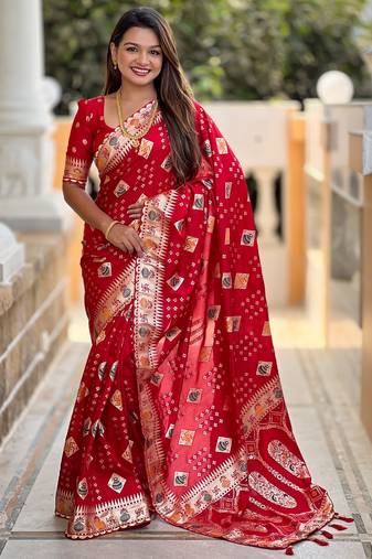 soft dola art silk fancy jacquard bollywood saree (swastik-dola-red)