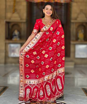 soft dola art silk fancy jacquard bollywood saree (swastik-dola-red) 2