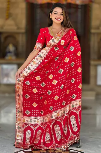 soft dola art silk fancy jacquard bollywood saree (swastik-dola-red)