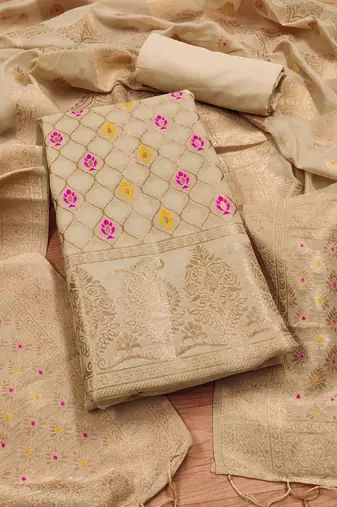 chiku zari woven chanderi silk dress materials