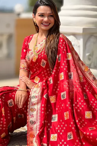 soft dola art silk fancy jacquard bollywood saree (swastik-dola-red)