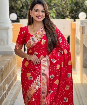 soft dola art silk fancy jacquard bollywood saree (swastik-dola-red) 5