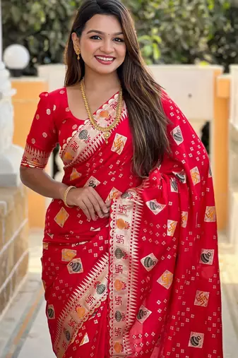 soft dola art silk fancy jacquard bollywood saree (swastik-dola-red)