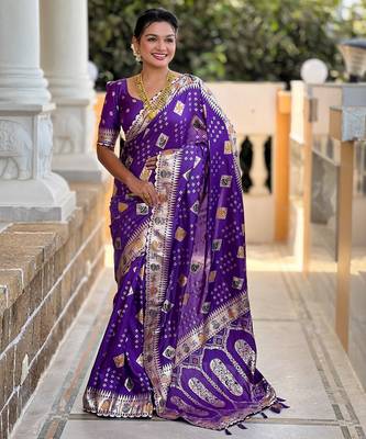 soft dola art silk fancy jacquard bollywood saree (swastik-dola-violet) 1