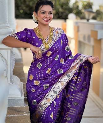soft dola art silk fancy jacquard bollywood saree (swastik-dola-violet) 4