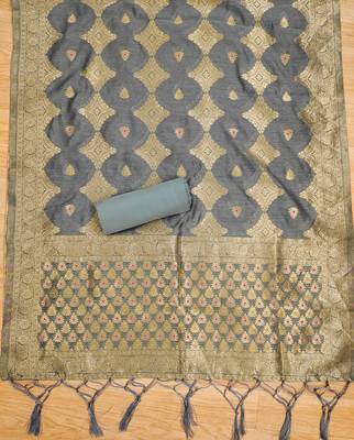 grey zari woven chanderi silk dress materials 4